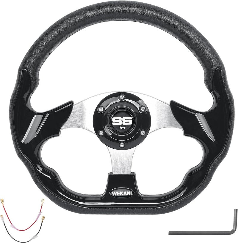 WEKANI D Golf Cart 12.5 Inch Steering Wheel,For Club Car EZGO Yamaha Golf Cart,with Car Horn Button,Cool racing steering wheel black - Image 1